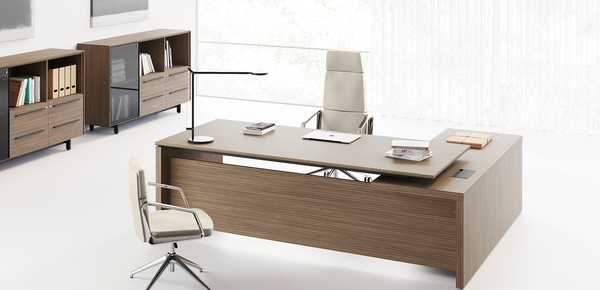 Jet Collection L-Shaped Desk with Modesty Panel Natural Oak Laminate Made  In Italy