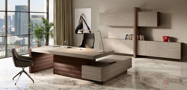 Jera executive desk reflects architectural discipline, with clean lines and natural wood tones designed to anchor contemporary office spaces