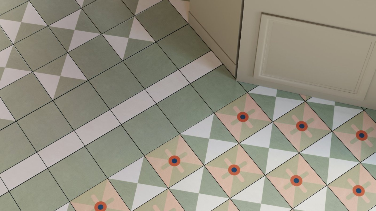 Floor and wall mix of Mattonelle Margherita patterns by Mutina