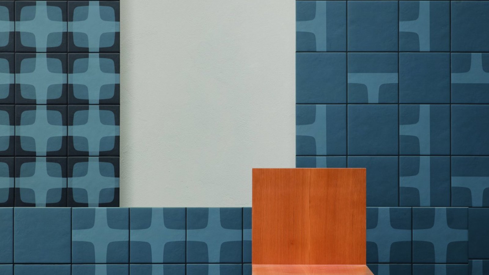 Betty porcelain wall by Mutina with Night Blue graphic grid