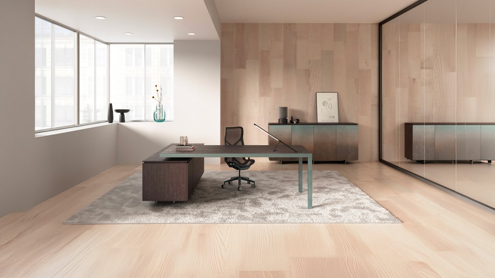 Fattore Alpha executive desk by Archiutti with solid aluminum base