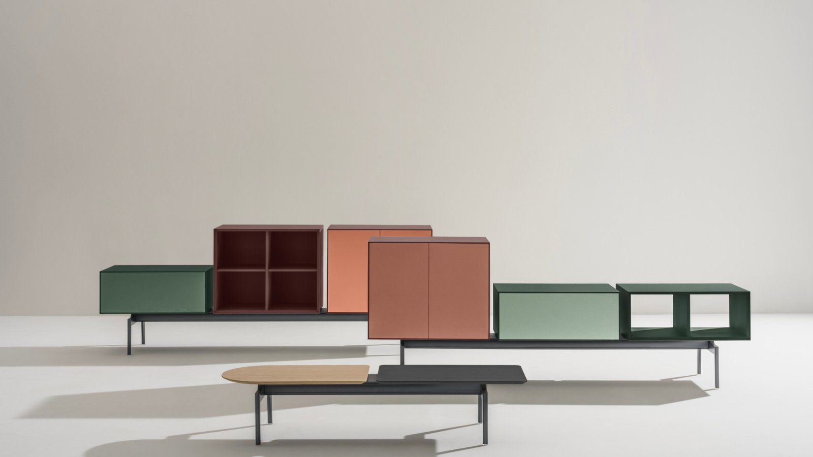 Semiton modular storage system by Arper in a coworking area