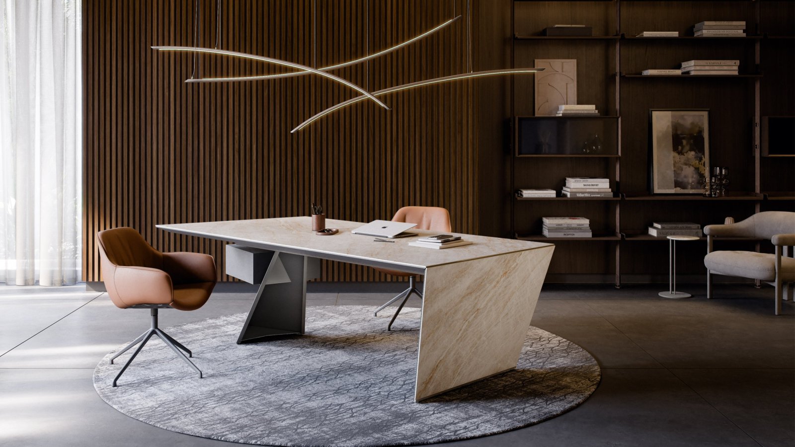 Designer office desk Nasdaq by Cattelan Italia with diagonal steel leg