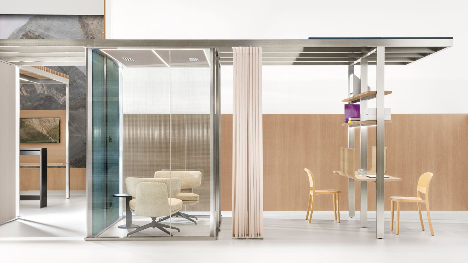 Free-standing CSS_Village acoustic pods by Citterio in a US open-plan office