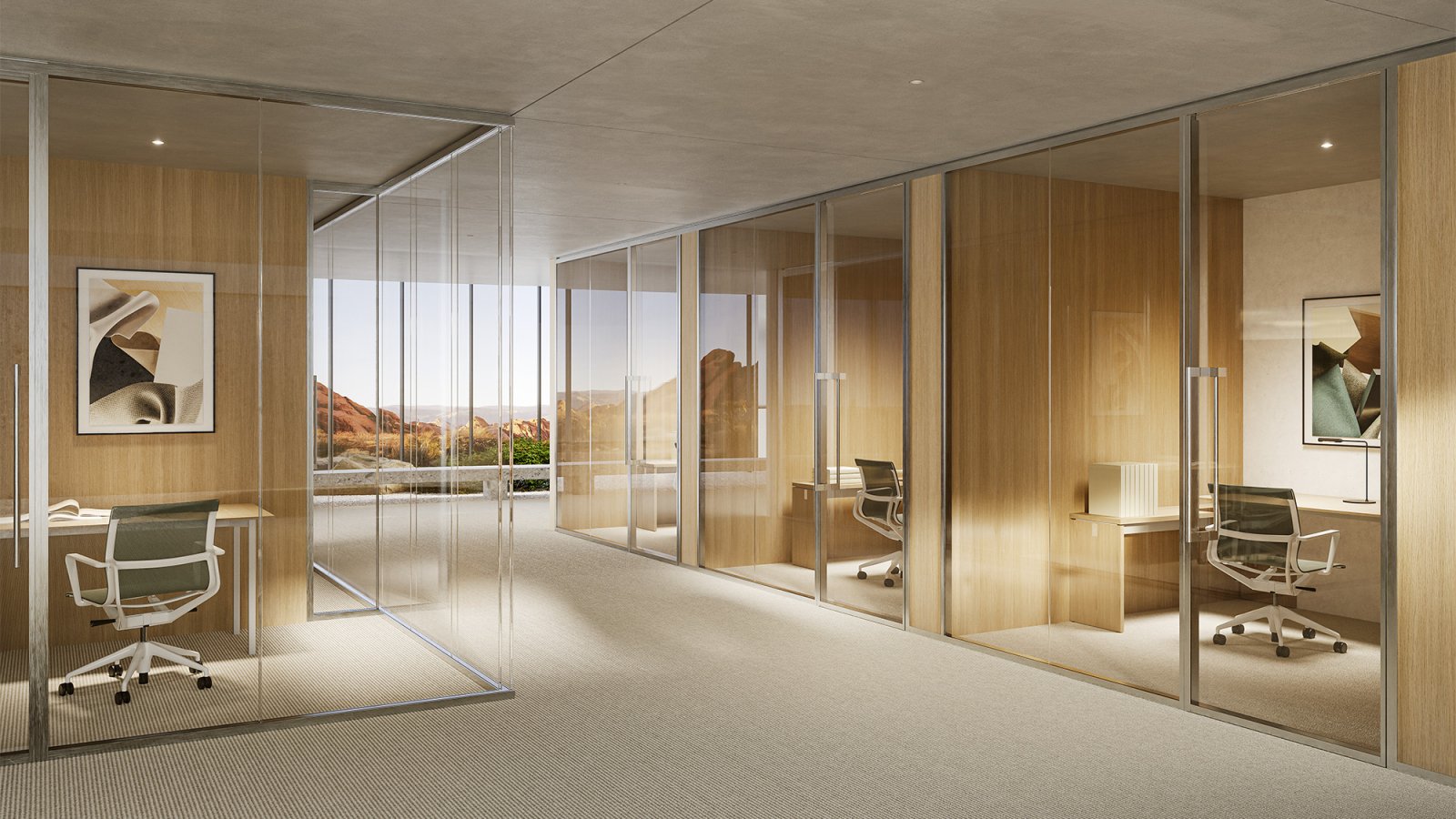 Slender glass office partition by Citterio Molteni Group