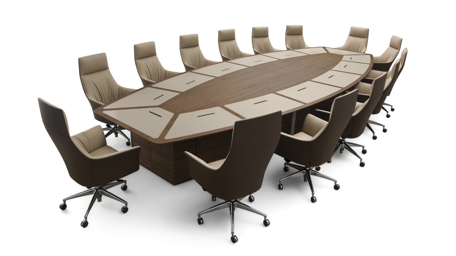 Corniche boardroom table by i4Mariani in veined black walnut