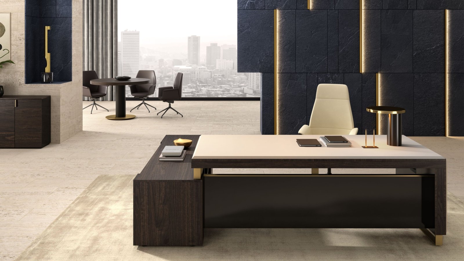 Modern executive desk I Rovereschi by Della Rovere with sliding ivory eco-leather top
