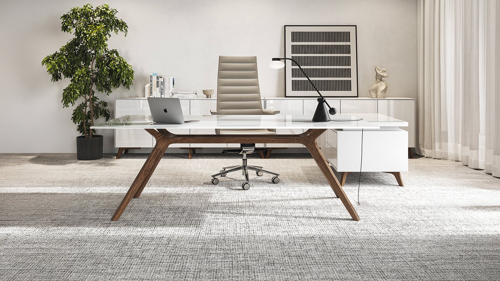 Designer office desk DR by Frezza with anthracite lacquered solid wood frame
