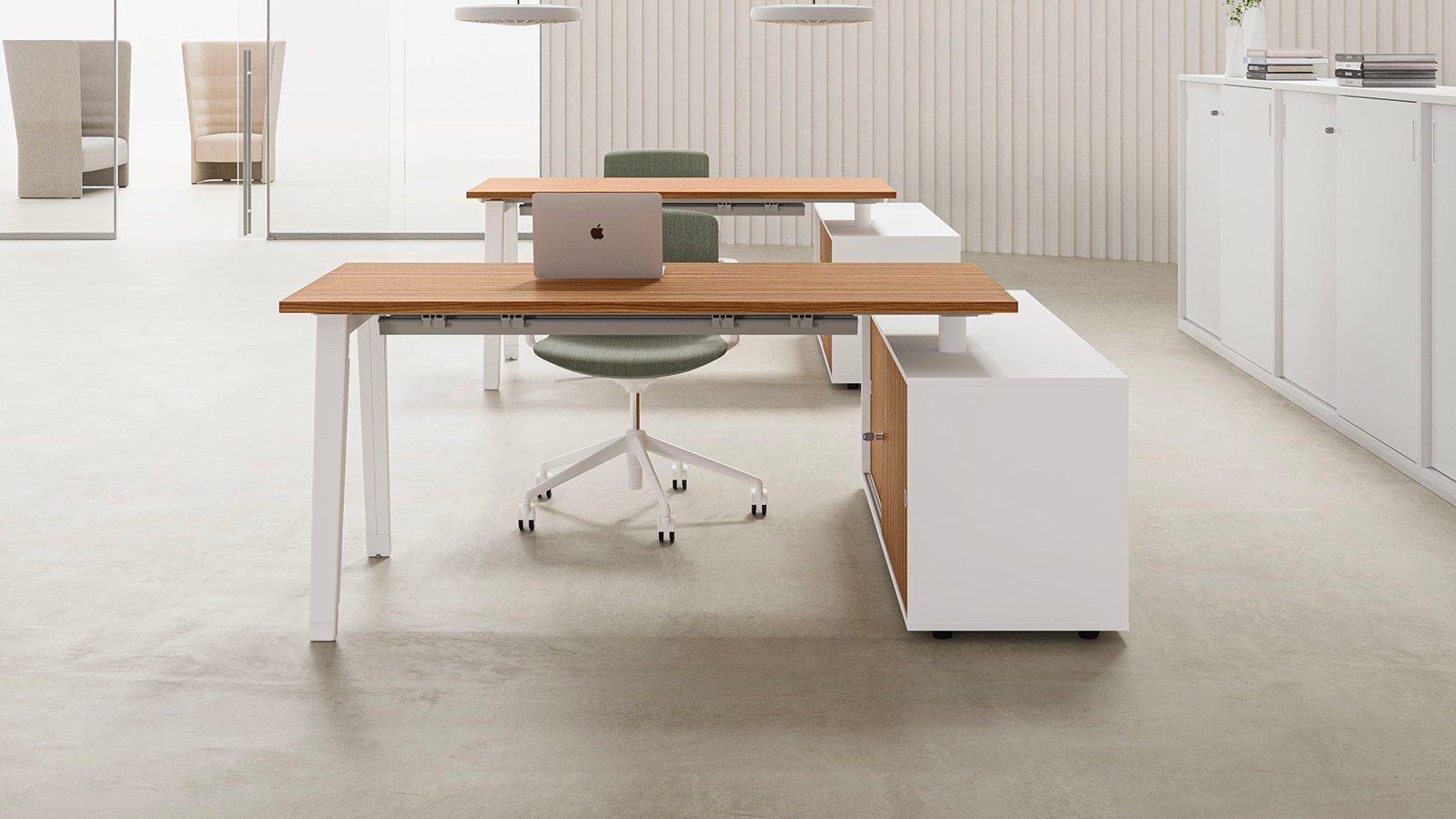 E-Place bench desking by DVO Office with central aluminum rail