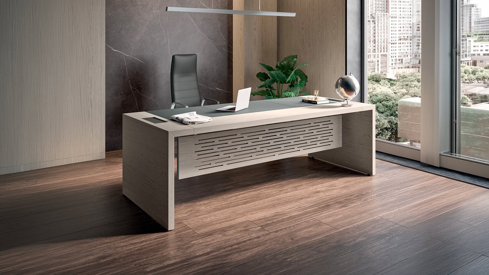 e-10 executive desk and matching meeting table by Quadrifoglio