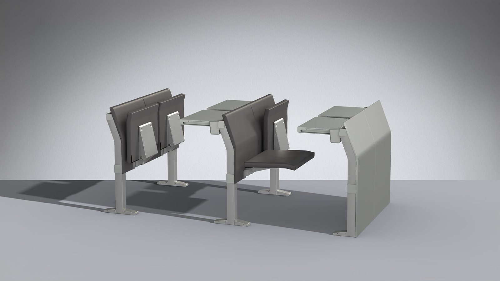 Row of Lamm E4000 lecture benches on a stepped floor