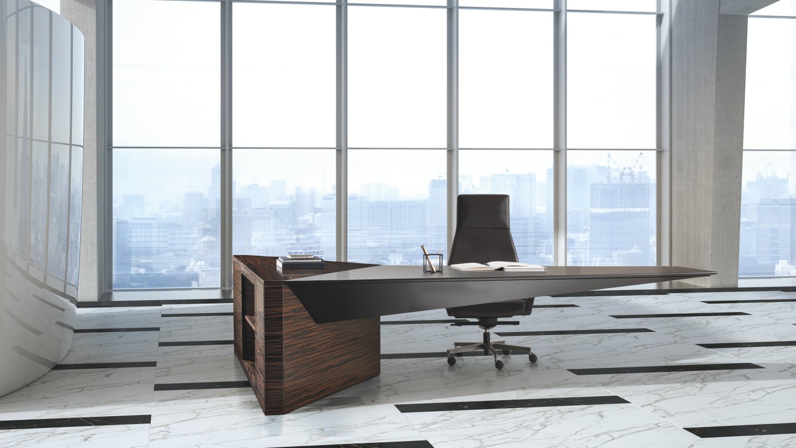 Euclideo executive desk by i4Mariani with cantilevered blade top
