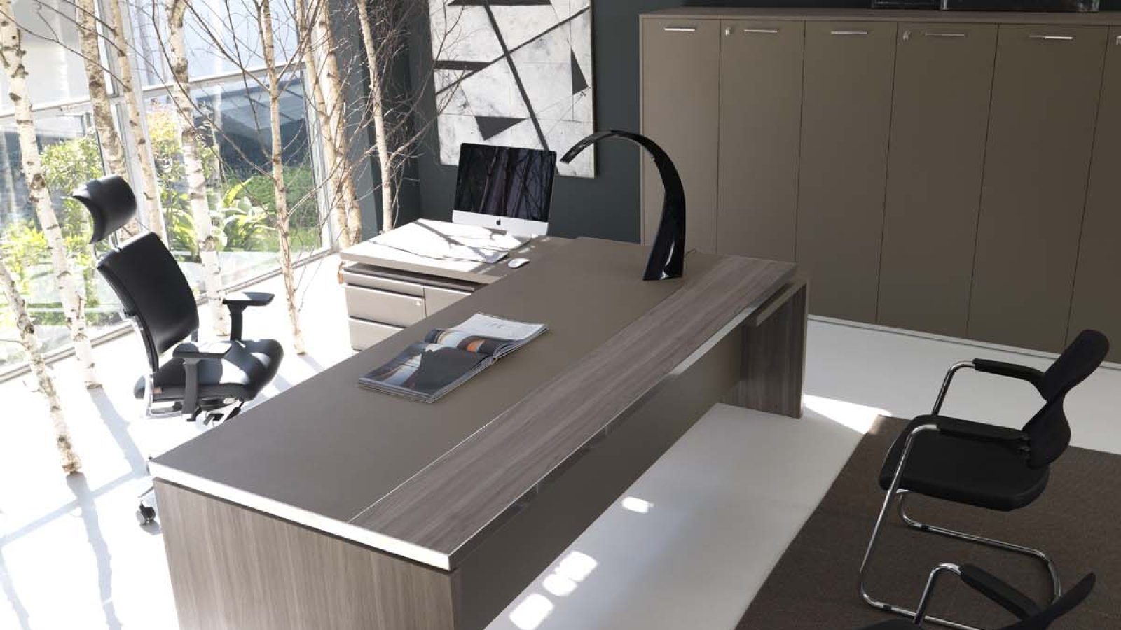 Athos executive desk by IVM with built-in Primofiore pad and flush Top Access port