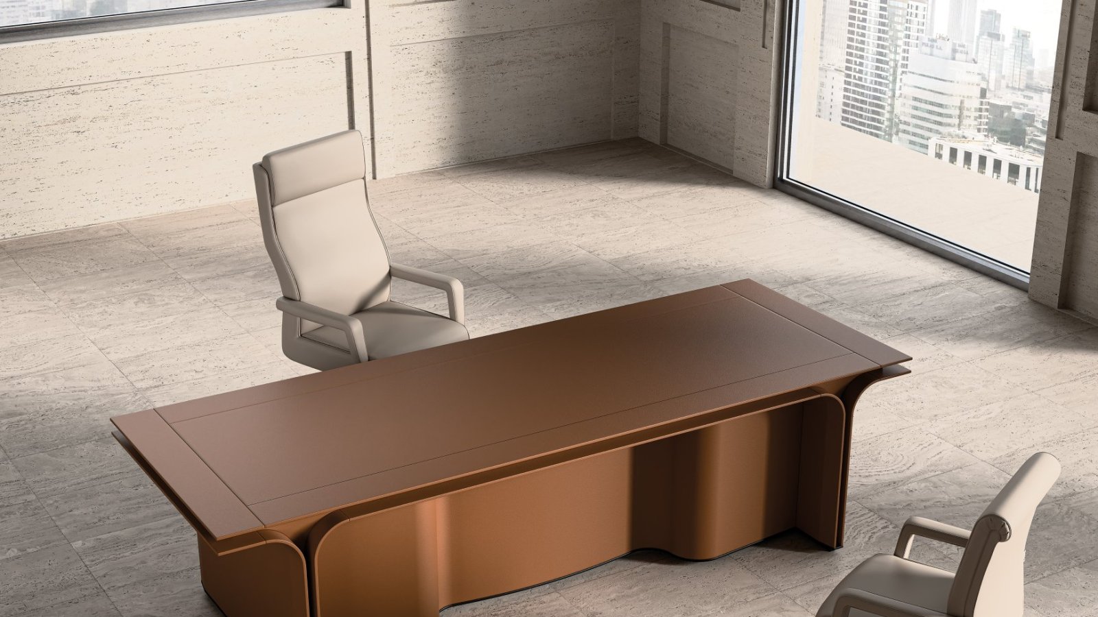 Contemporary office desk Jazz Duke by Mascheroni with storage in the curved shoulders