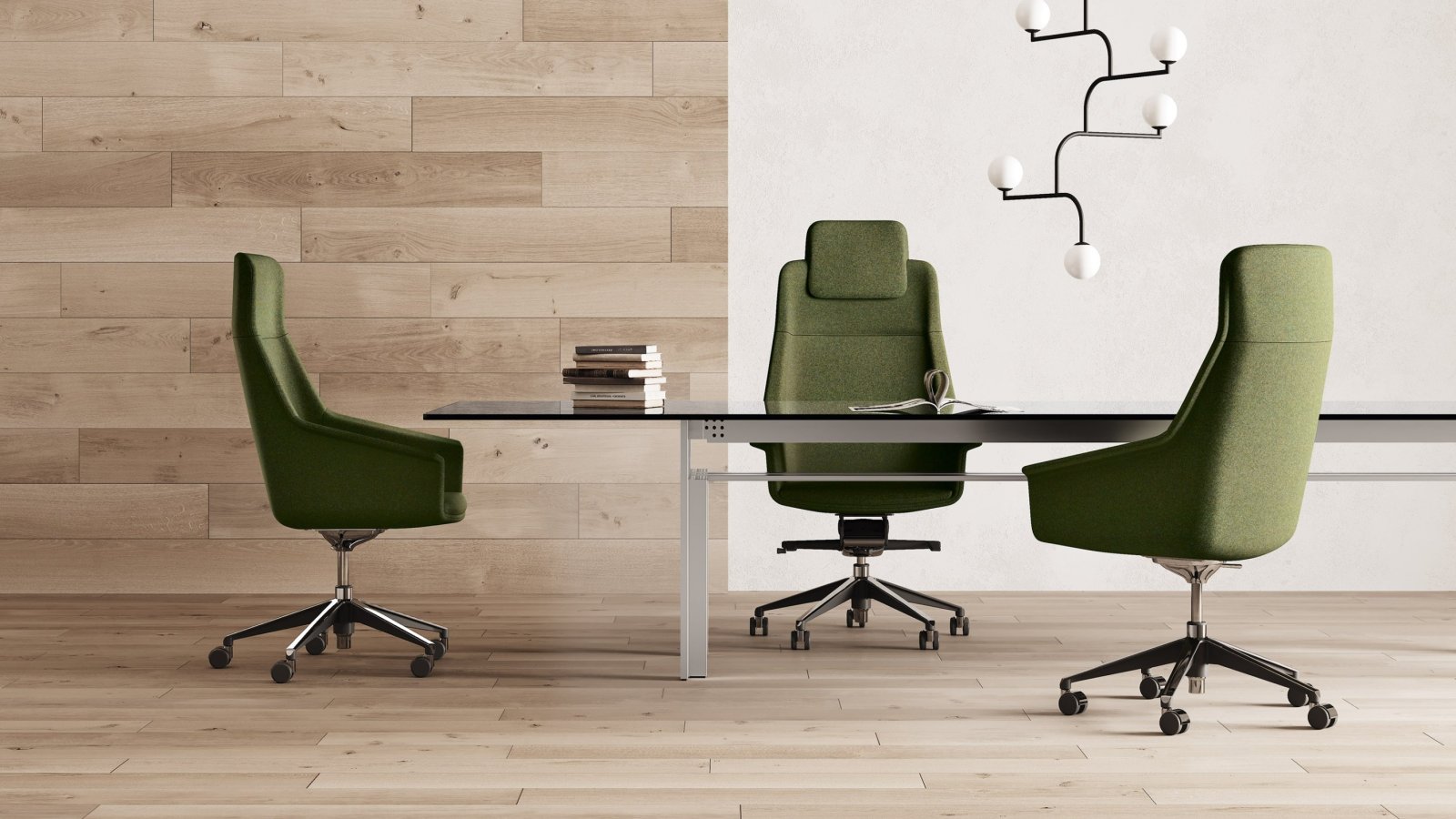 Jera Chair executive office chair by Las Mobili with quilted upholstery and polished aluminum five-star base