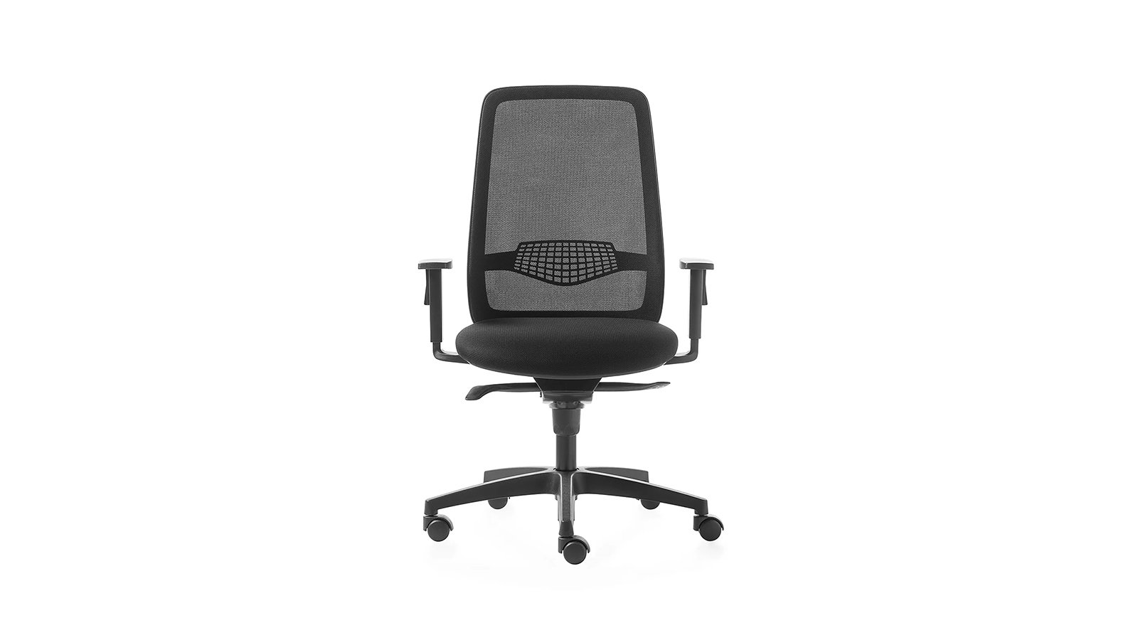 Kastel Key Go task chair in black mesh at a workstation desk