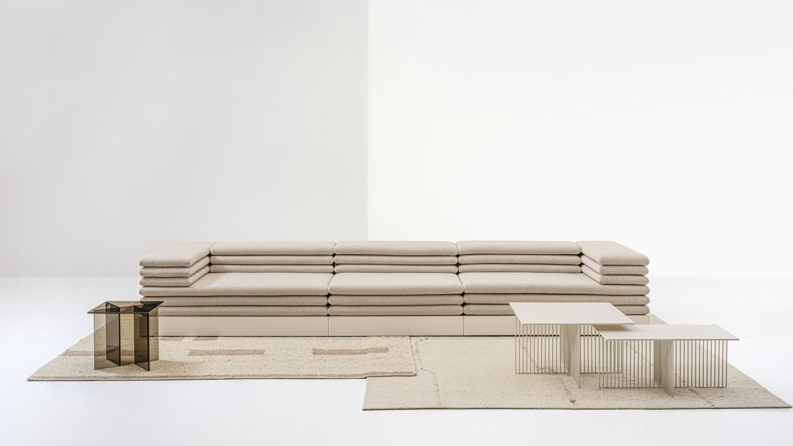 LaCividina Acamante 3-seat sofa at 155 1/2 in with a gloss ivory base