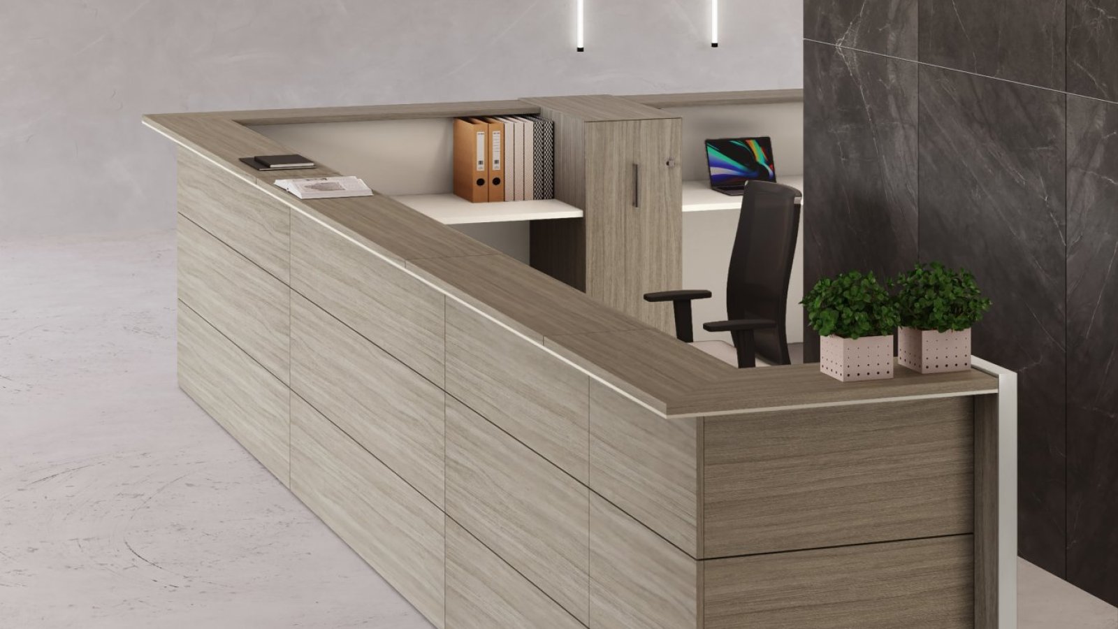 Nice reception desk in a corporate lobby in New York
