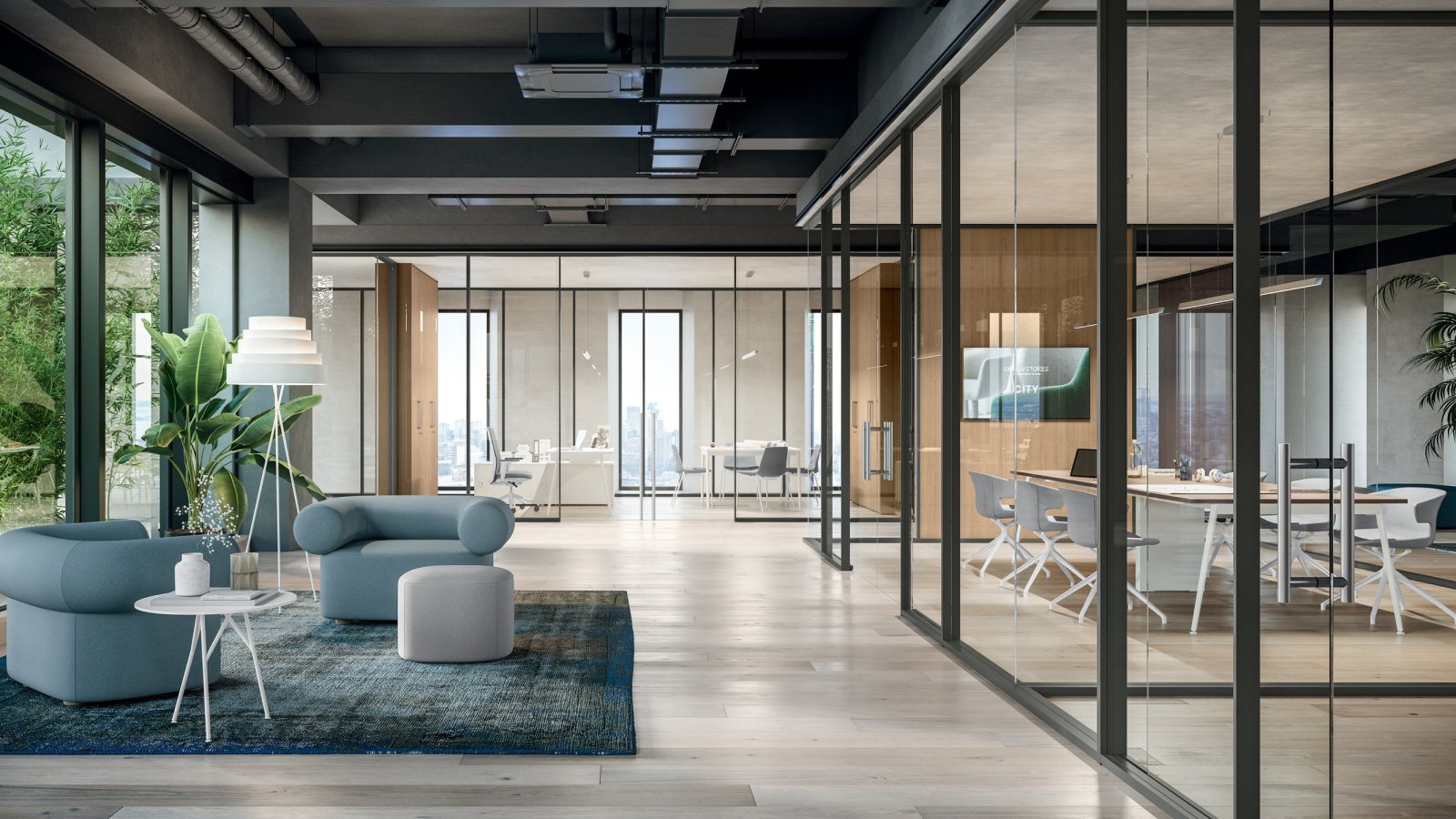 Glass partition wall M1 by Quadrifoglio in a US open plan office