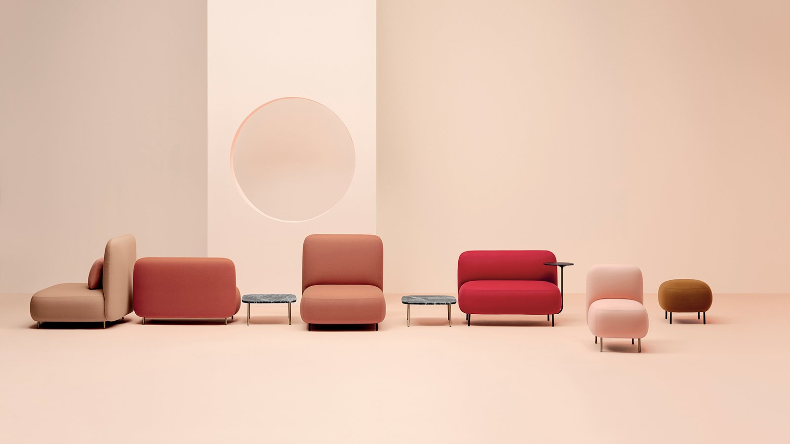 The Buddy family by Pedrali: ottomans, islands, sofas and Buddyhub