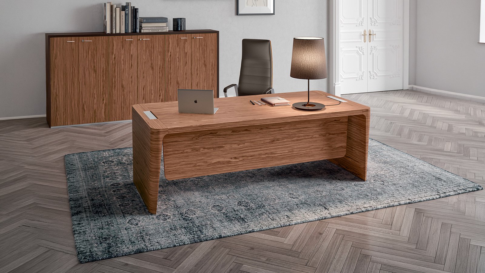 X10 modern executive desk by Quadrifoglio in American walnut