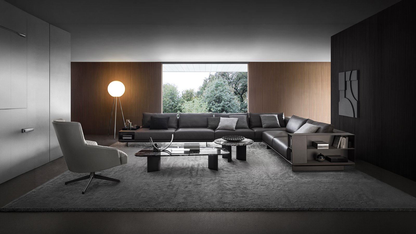 Asso sectional by i4Mariani in leather with titanium painted steel feet