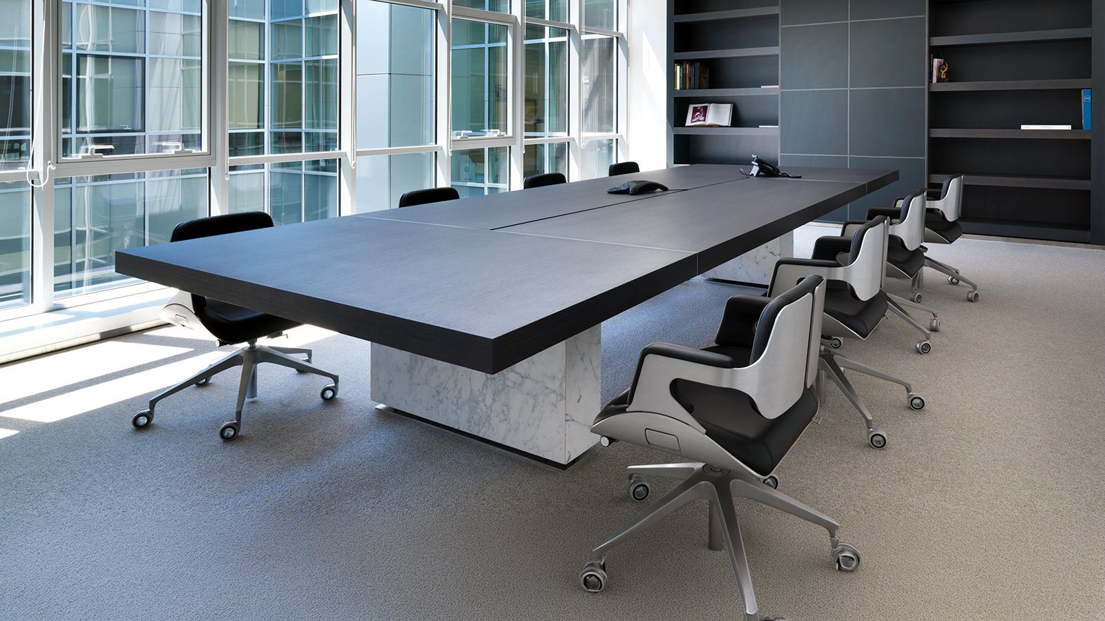 Conference table Asymmetrical Meeting by Tecno with its head top slid open