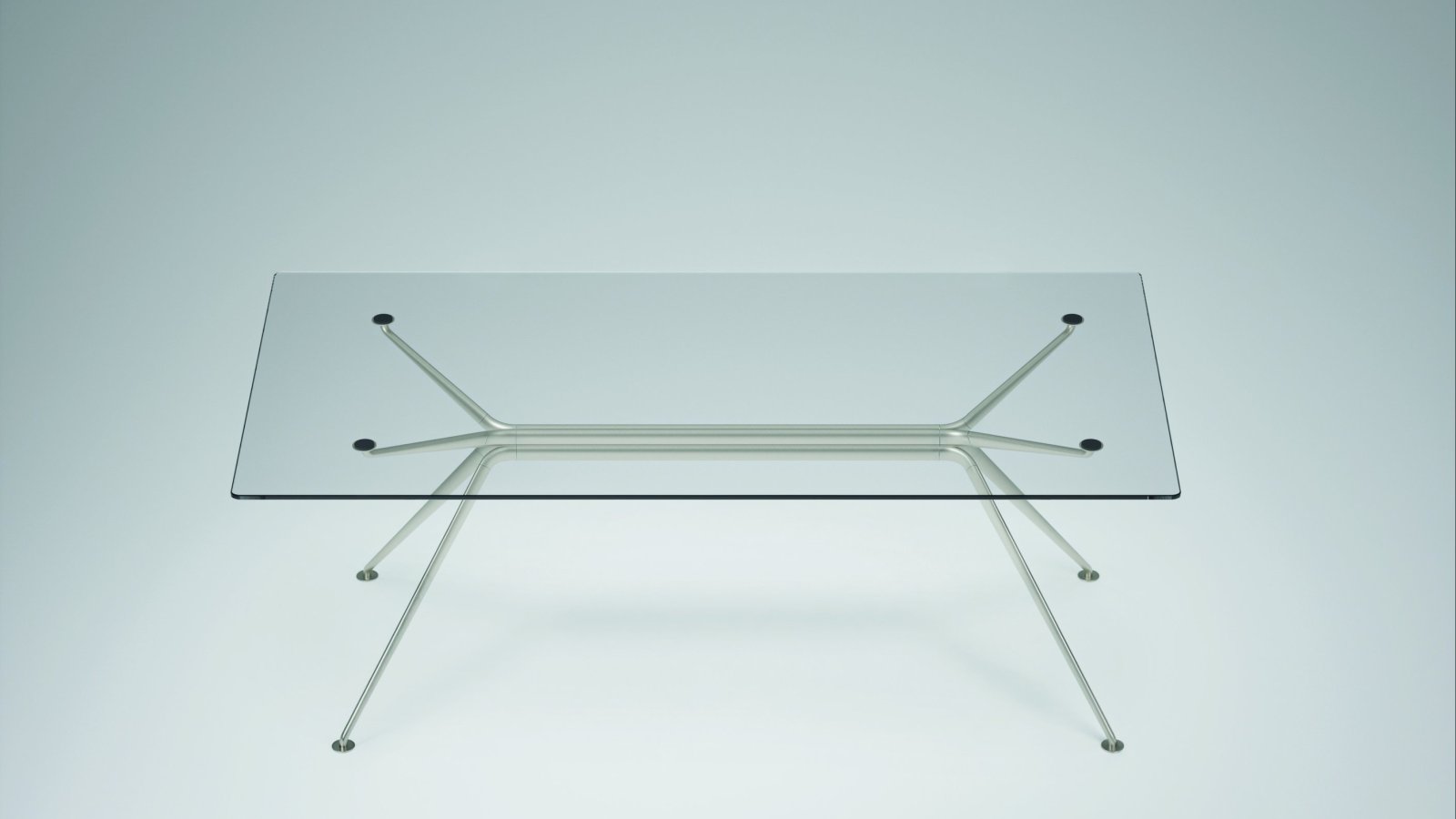 Cosmos designer office desk by Tecno with four-ellipse aluminium spine