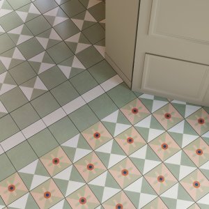 Floor and wall mix of Mattonelle Margherita patterns by Mutina