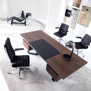 Octagonal Lloyd conference table with center insert in Brown faux leather