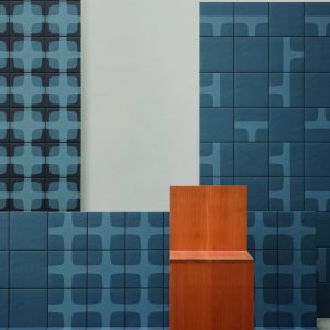 Betty porcelain wall by Mutina with Night Blue graphic grid