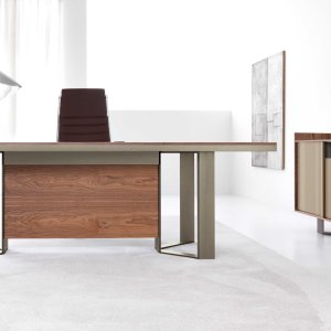 Lloyd desk with modesty panel finished to match the walnut top