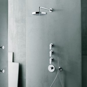 Three-hole AL/23 lavatory faucet with two handles in matte black