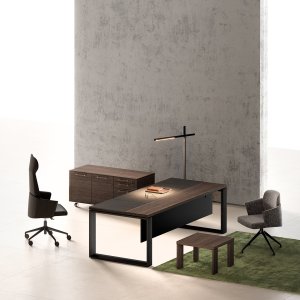 Arche executive desk with mitred frame and oak portal legs