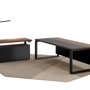Pale lacquered portals under a dark top on the Arche desk
