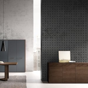 Arche desk docked to its service credenza