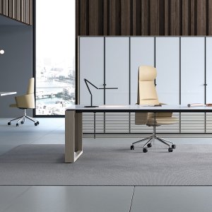 Leather insert set flush into the Arche boardroom top