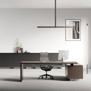 Ar.tu executive desk in American walnut with white leather top