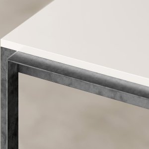 Ellan standing-height table with black Fenix top and iron footrest