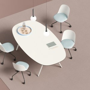 Soft-shaped Lay meeting table with white CDF top for six
