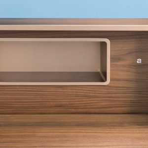 Corner reception desk Toki by Archiutti in a US office lobby