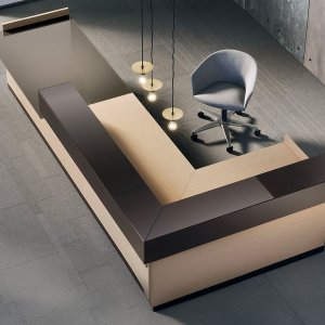 Toki reception desk by Archiutti in walnut and metallic copper