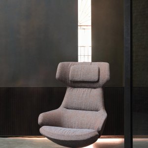 Fabric upholstery on the lounge chair