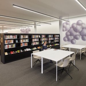 Meeting room furnished with rectangular Arper Nuur tables