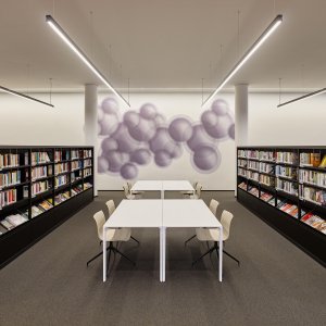 Office version of the Nuur table with two grommet openings