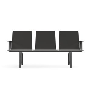 Die-cast aluminum armrest dividing two seats on the Pausit bench