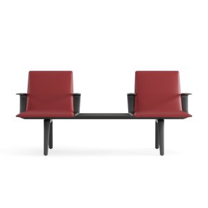 Five-unit Pausit bench along the glazed wall of an office lobby