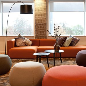Pix ottomans grouped into continuous seating