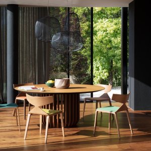 Row of Saya bar stools by Arper along a counter