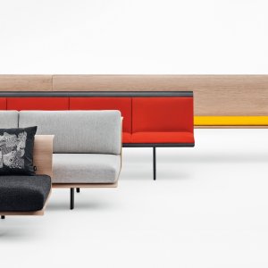 Metal frame under an Arper Zinta bench